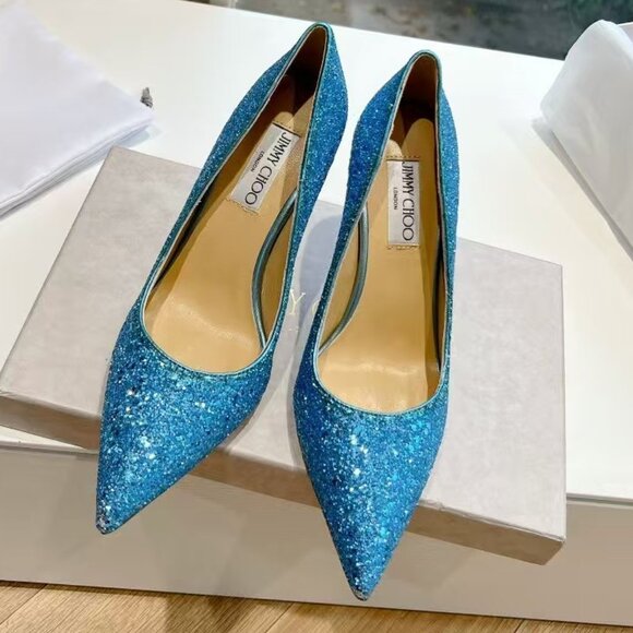 Jimmy Choo Blue Glitter Women's Heels - Picture 1 of 5